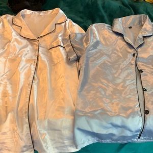 Two silky button up shirts - both Large